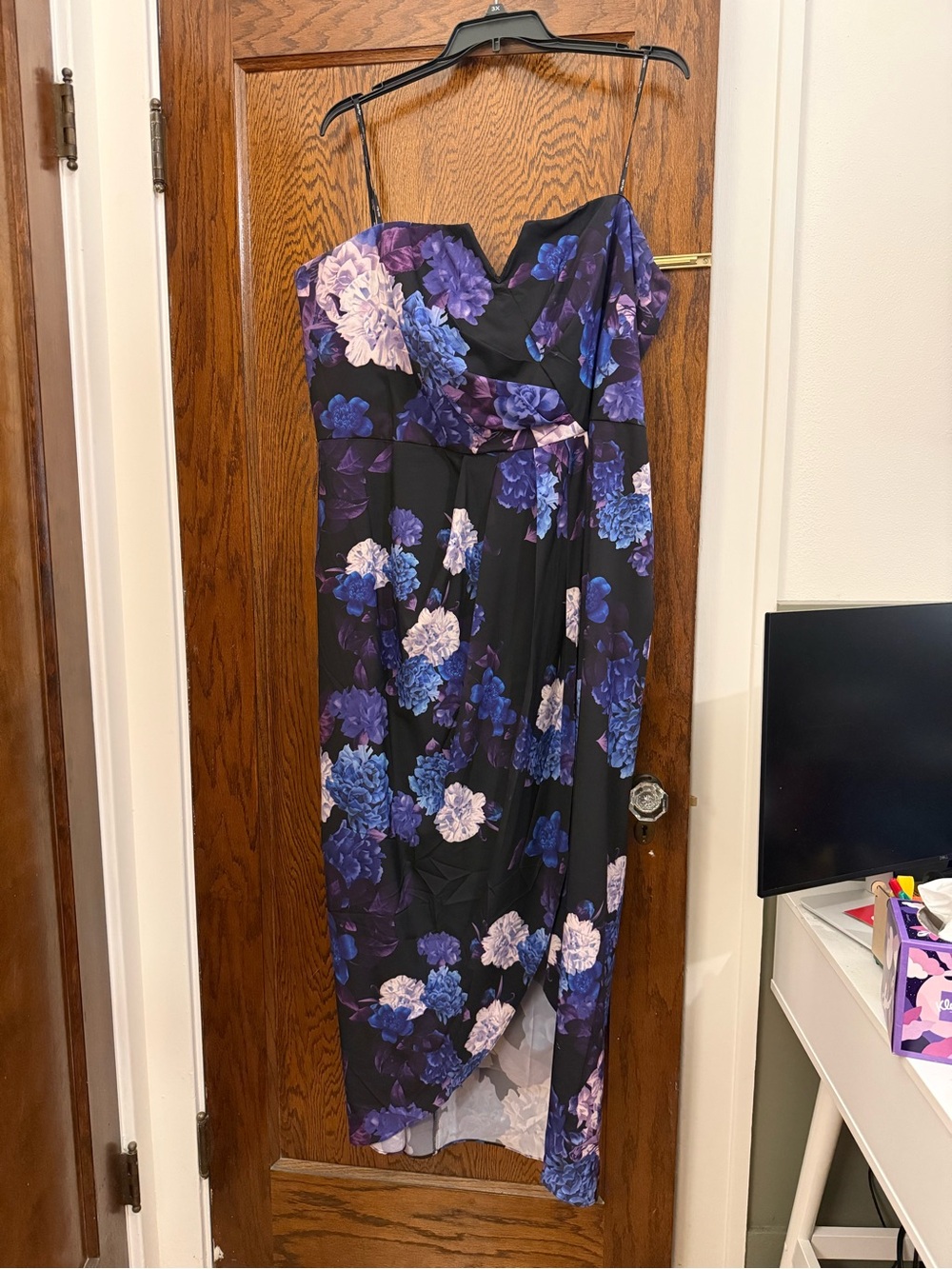 City Chic Black Maxi Dress with Purple Floral Print